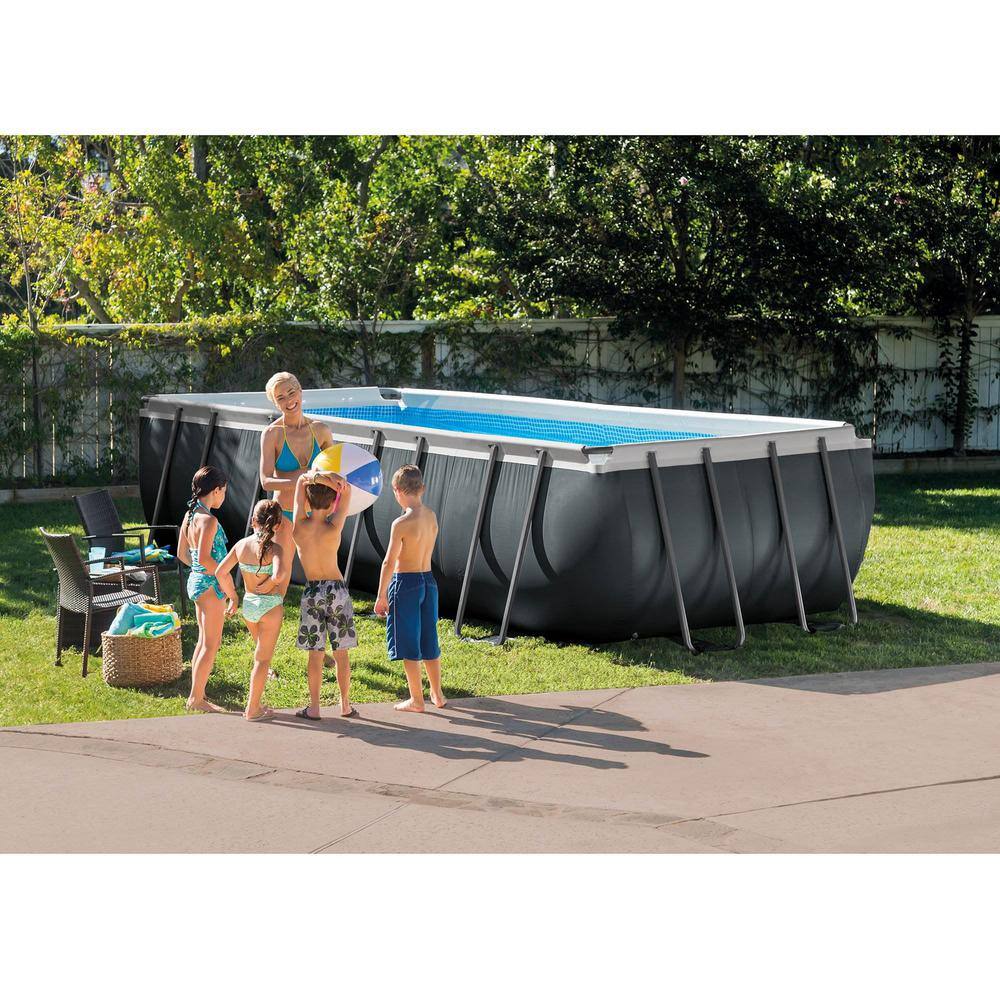 Intex 18ft Gray Rectangular Frame Pool Set with Filter and Pump