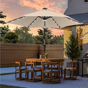 7.5 ft. LED Outdoor Umbrellas Patio Market Table Outside Umbrellas Nonfading Canopy and Sturdy Ribs, Ivory