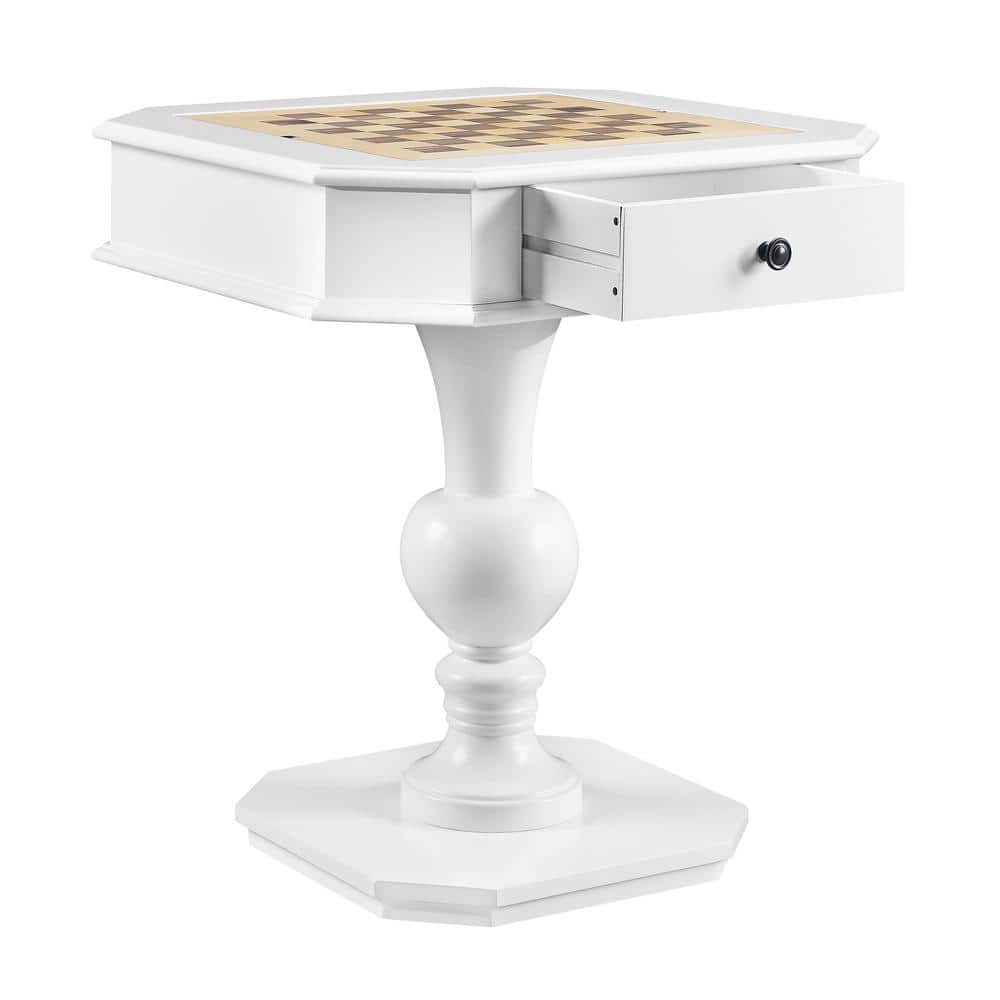White Square Wood Game Table with Pedestal Base