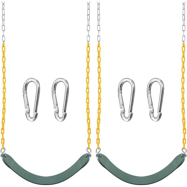 Joyfy 27 in. L Green Heavy-Duty Plastic/Metal Swing Seat w/66 in. Chains & Snap Hooks (Set of 2), for Kids Adults Playground