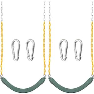 27 in. L Green Heavy-Duty Plastic/Metal Swing Seat w/66 in. Chains & Snap Hooks (Set of 2), for Kids Adults Playground