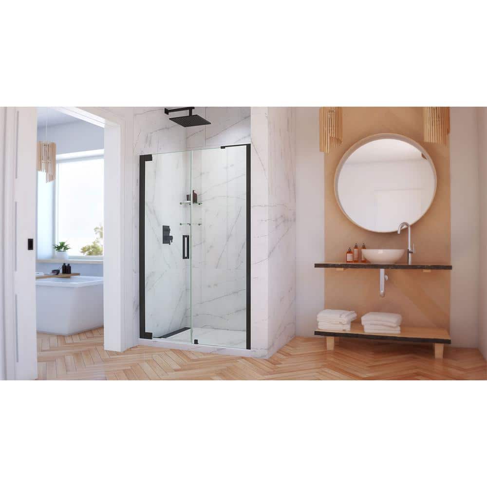 Elegance-LS 59 3/4" Matte Black Frameless Pivot Shower Door with Clear Glass