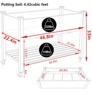47 in. W x 22 in. D x 33 in. H Wood Raised Garden Bed with Lockable Wheels, Shelf and Liner, Natural