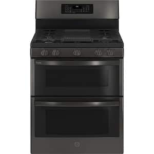 Profile 30 in. 6.8 cu. ft. Double Oven Gas Range with Self-Cleaning Convection Oven in Black Stainless