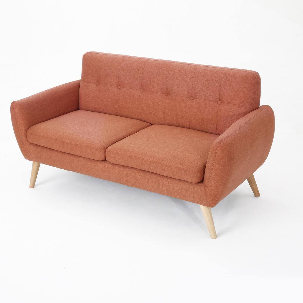 Mid-Century Orange and Brown Tufted Fabric Sofa
