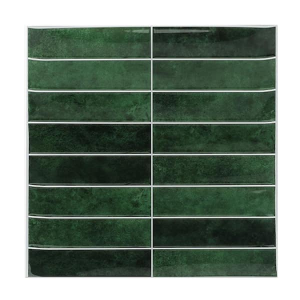 12 in. x 12 in. Green Vinyl Peel and Stick Backsplash Tile, Self-Adhesive Wall Stickers for Kitchen, Bathroom (10-Pack)
