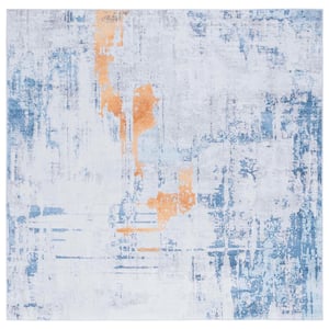 Tacoma Gray/Blue 6 ft. x 6 ft. Machine Washable Abstract Distressed Square Area Rug