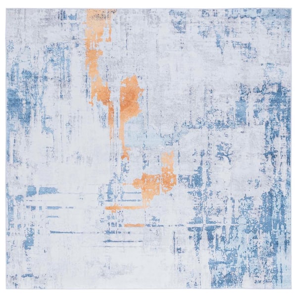 SAFAVIEH Tacoma Gray/Blue 6 ft. x 6 ft. Machine Washable Abstract Distressed Square Area Rug