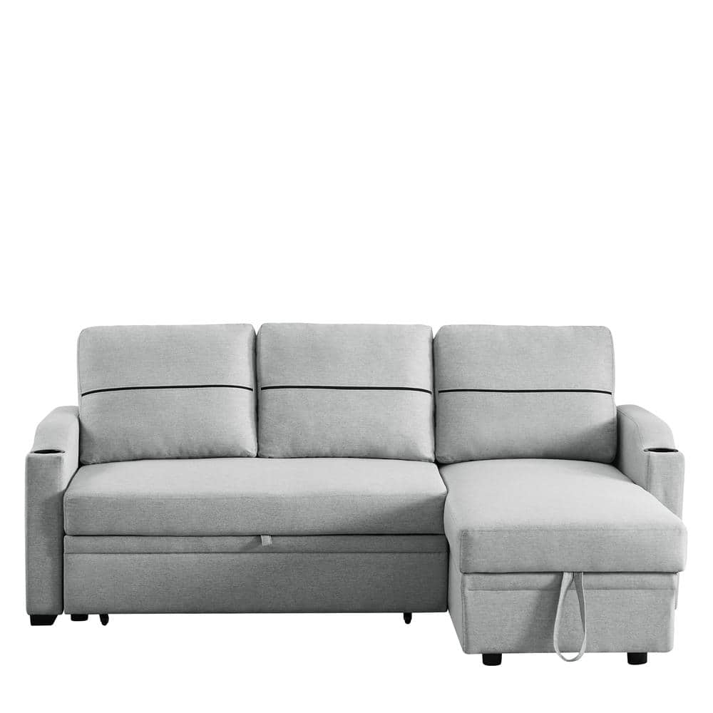 tab minimal profil Z-joyee 81.9 in. Square Arm 2-Piece L-Shaped Linen Modern Sectional Sofa in  Gray with Storage P-S202200154 - The Home Depot