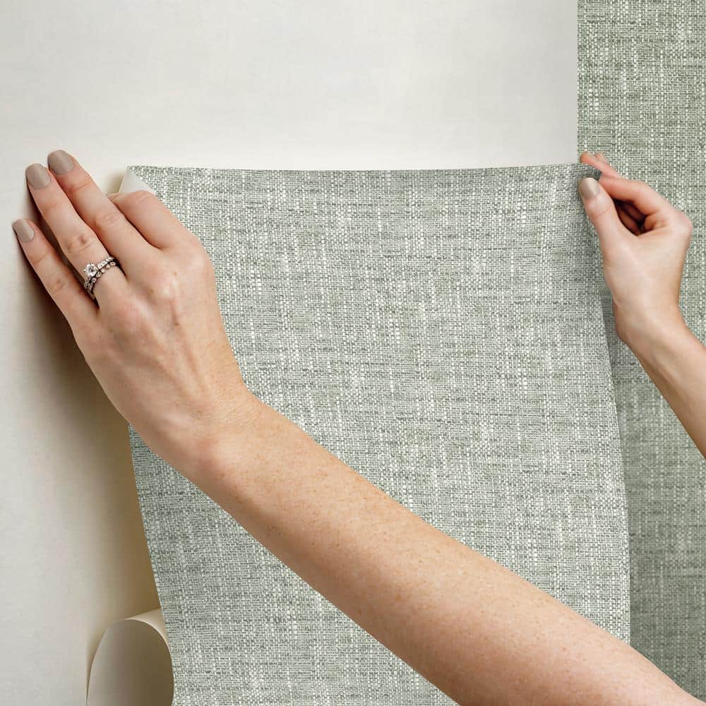 Sage Green Textured Poplin Peel and Stick Wallpaper