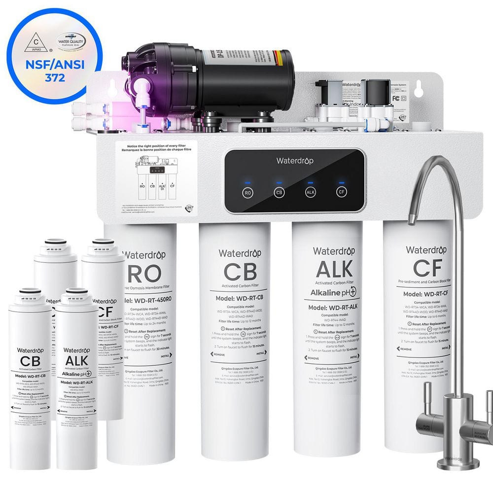 WD-T4-A Alkaline pH Plus Undersink RO Filtration System 10-Stage 450GPD Extra 1-Year Combo Filter (2CF, 1CB Plus 1ALK)