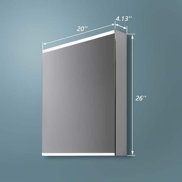 Whatseaso 20 in. W x 26 in. H Small Rectangular Silver Aluminum Surface Mount Medicine Cabinet with Mirror