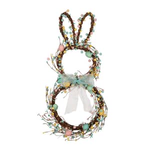 24.5 in. H Easter Bunny Shaped Wreath with Eggs and Satin Ribbon Bow