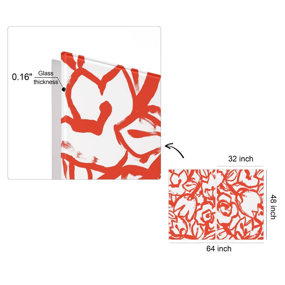 Scarlet Blooms Red Floral Tempered Glass Wall Art Set