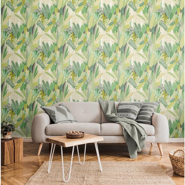 Glasshouse Green Tropical Damask Wallpaper Sample