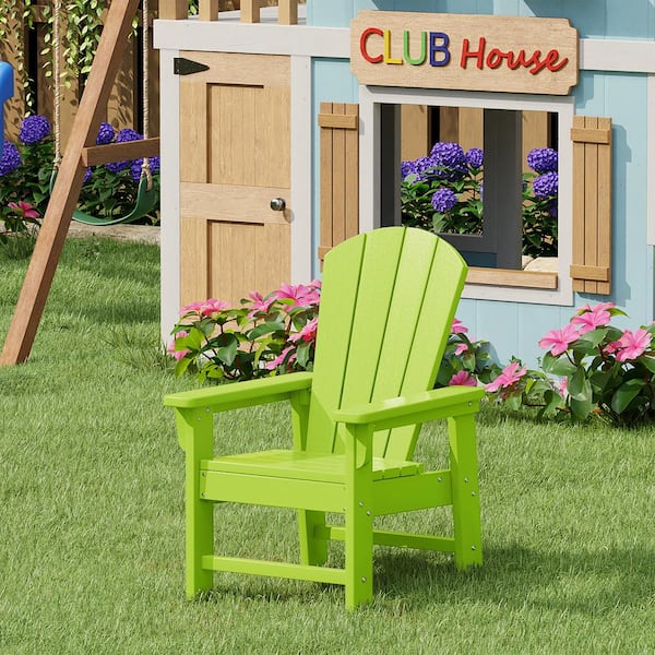 Children's Laguna Outdoor Patio All Weather Fade Resistant Kids Poly Plastic Adirondack Chair in Lime