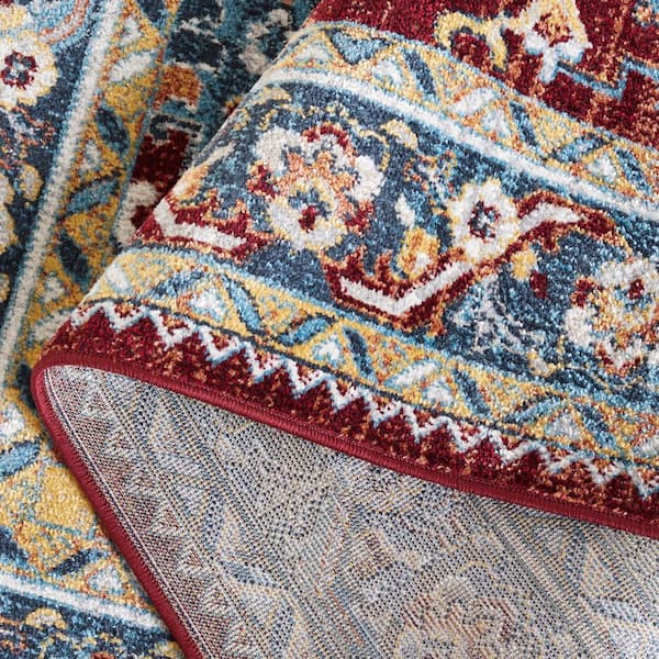 SAFAVIEH Bayside Blue/Red 7 ft. x 7 ft. Machine Washable Medallion