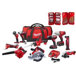 M18 18V Lithium-Ion Cordless Combo Kit (10-Tool) with (2) Batteries, Charger and Tool Bag W/Drill Bit Sets