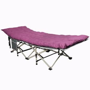Folding Camping Beds with Mattress, Light-weight Portable Camp Cots with Carry Bag, Side Pocke Indoor and Outdoor-Purple