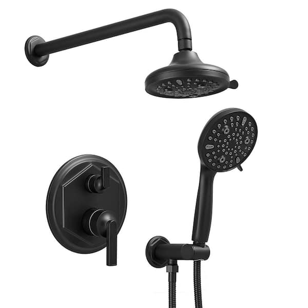 FLG Single Handle 9-Spray Shower Faucet 1.8 GPM with Ceramic Disc Valve Brass Wall Mount Shower System in Matte Black