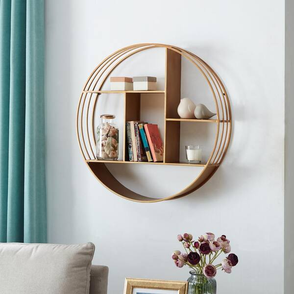 Firstime Co Brooklyn Gold Circular Shelf 70106 The Home Depot - Round Copper Wall Shelf With Mirror