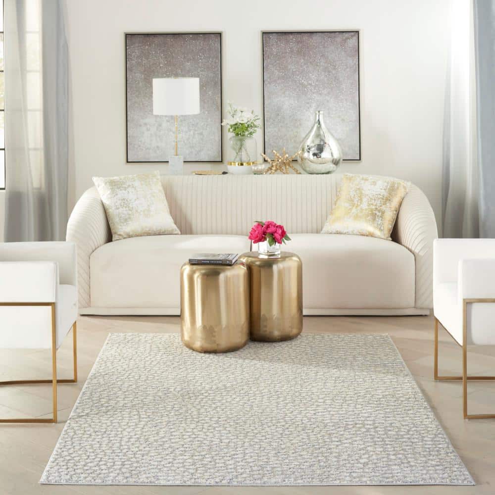Elysian Pebble Abstract 5' x 7' Ivory/Grey Synthetic Area Rug