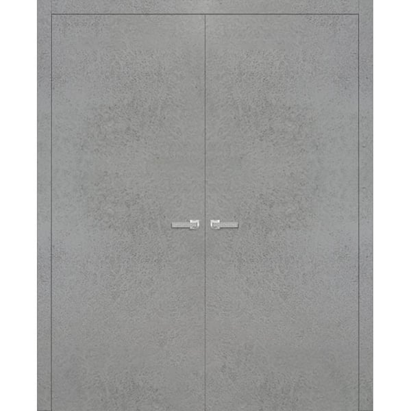 72 in. x 80 in. Concrete Finished Universal/Reversible Frosted Glass Solid Wood Assembly Required Interior Door Kit