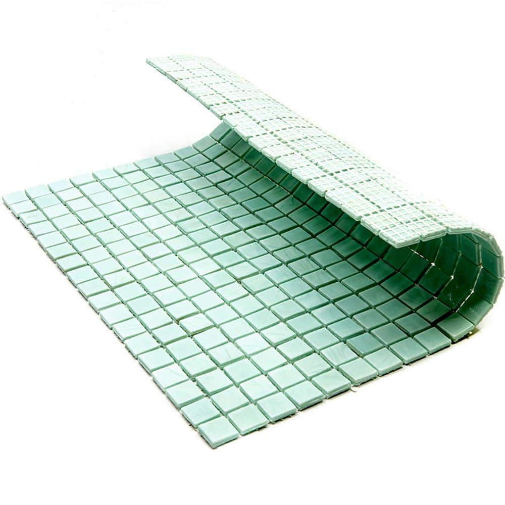 Skosh 11.6" Light Blue-Green Glossy Glass Mosaic Tile