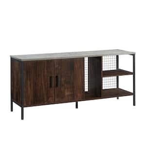 Market Commons Rich Walnut Entertainment Credenza Fit's TV's up to 60 in. with Metal Frame and Faux Slate Gray Top