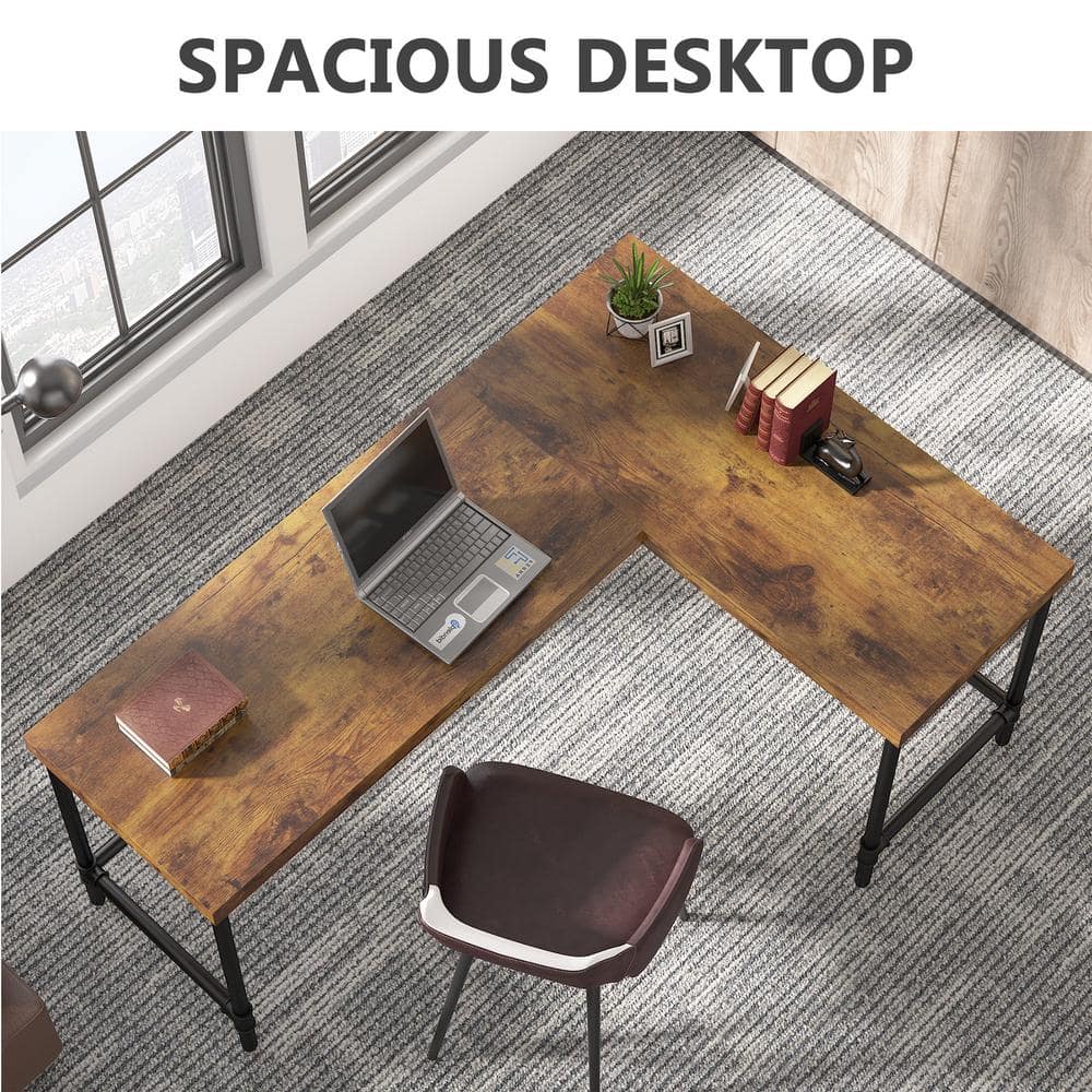 Rustic Brown L-Shaped Industrial Wood Corner Desk