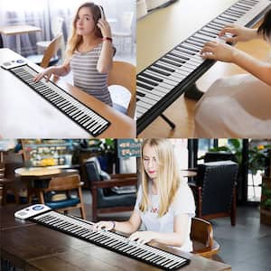 88 Key Electronic Roll Up Piano Keyboard Silicone Rechargeable with Pedal White