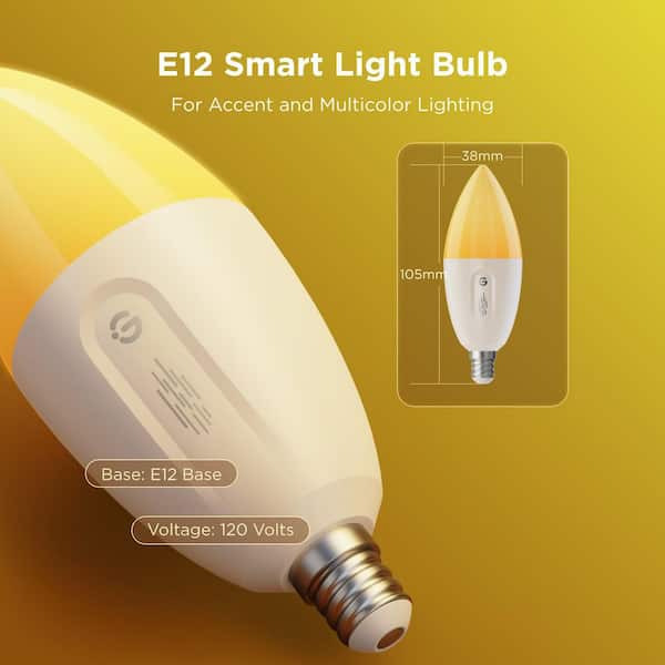 60-Watt Equivalent B10 Candle Bulb Shape 450LM RGBWW Smart LED Bulb 2-Pack