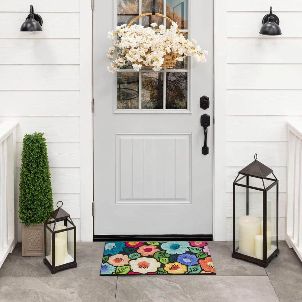 Blooms Around Multicolor Floral Outdoor Rubber Door Mat