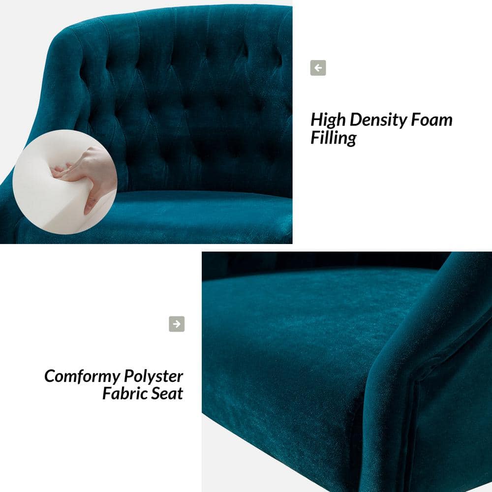 Teal Velvet Swivel Task Chair with Gold Metal Legs