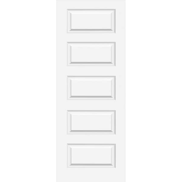 18 in. x 80 in. 5 Panel Molded No Bore Solid Core White Primed Wood Composite Interior Door Slab