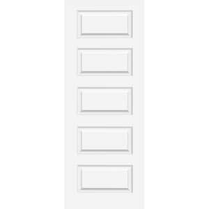 28 in. W. x 80 in. 5-Panel Molded No Bore Solid Core White Primed Wood Interior Door Slab