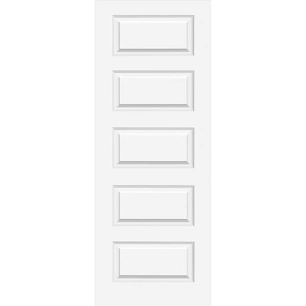 Steves & Sons 28 in. W. x 80 in. 5-Panel Molded No Bore Solid Core White Primed Wood Interior Door Slab