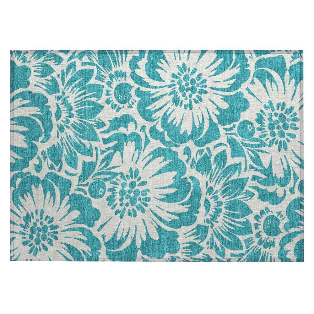 Teal and Ivory 2 ft. x 3 ft. Woven Floral Rectangle Indoor/Outdoor Area Rug price history on PriceWatchPro