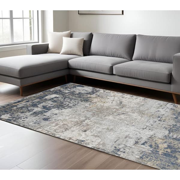 10 ft. x 14 ft. Beige Dark Blue And Gray Abstract Area Rug