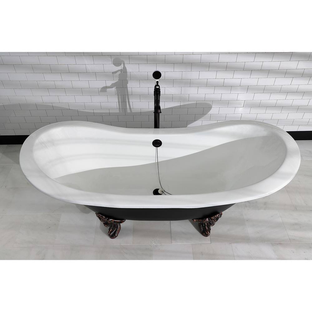 72-Inch Black and White Cast Iron Double Slipper Clawfoot Tub