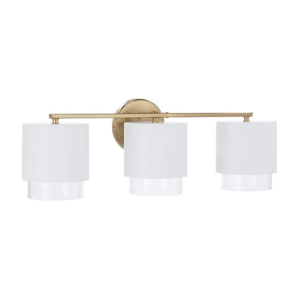 Weller 24.25 in. W x 8.25 in. H 3-Light Matte White with Matte Brass Interior Metal Vanity Light with Seeded Glass price history on PriceWatchPro