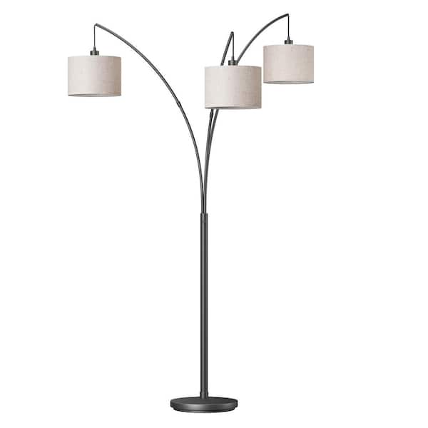 EDISHINE 83 in. Beige Finish 3-Light Smart Dimmable E26 Tree Floor Lamp for Living Room with Linen Drum Shade