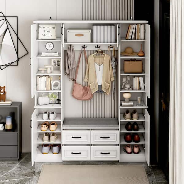 【期間限定特価】 3-in-1 Wood White W in. 63 FUFU&GAGA Hall Storage Shoe Tree レッグウェア