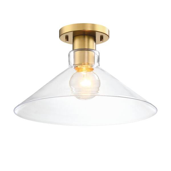 Designers Fountain - Leena 14 in. 1-Light Brushed Gold Contemporary Entryway Semi-Flush Mount with Clear Glass Shade