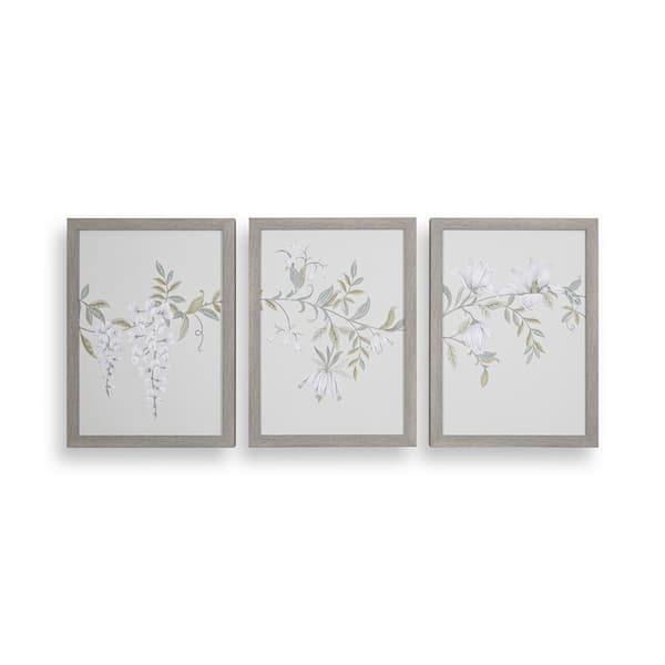 Laura Ashley 35.4 in. x 15.7 in. Parterre Framed Canvas Wall Art (Set of 3)