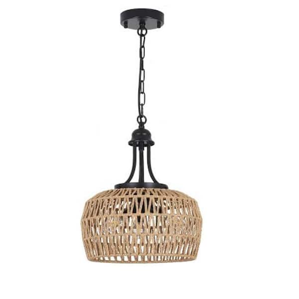 3-Light Boho Rattan Chandelier Brown Light Fixture Ceiling Hanging with Woven Lampshade, E12, No Bulbs Included