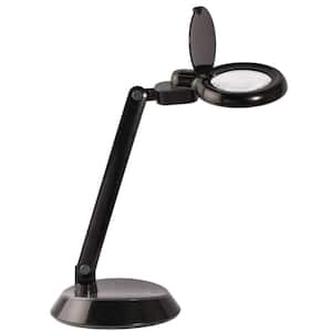 14 in., Black Space-Saving LED Magnifier Desk Lamp