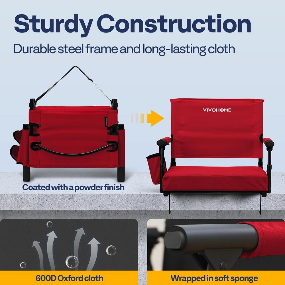Red Foldable Stadium Seats with Back Support and Cushion, 2-Pack