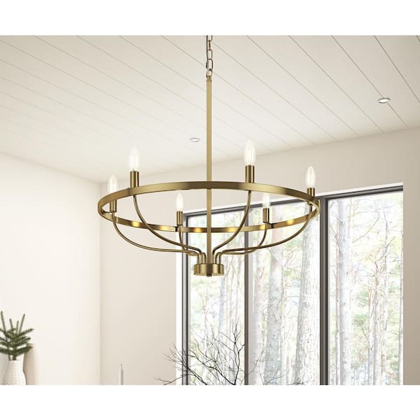 aiwen Farmhouse 28.14 in. 6-Light Gold Chandelier Classic Candle Ceiling Light