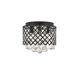 Timless Home 10 in. 3-Light Midcentury Modern/School House Matte Black and Clear Flush Mount with No Bulbs Included